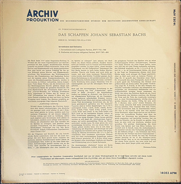 Johann Sebastian Bach, Eta Harich-Schneider : Inventionen Und Sinfonien, BWV 772–801 (LP, Mono)