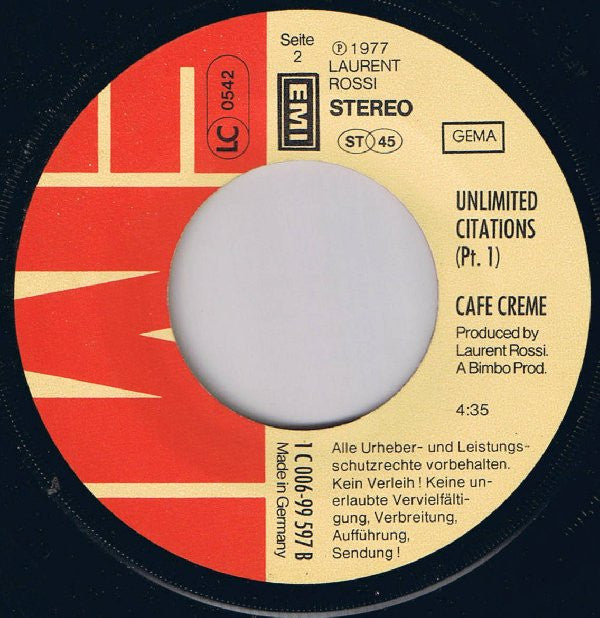 Café Crème : Unlimited Citations (7", Single)