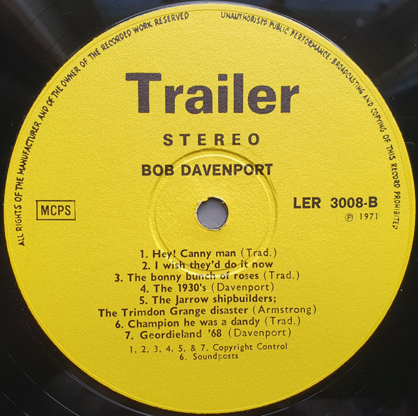 Bob Davenport and The Marsden Rattlers : Bob Davenport And The Marsden Rattlers (LP, RE, Yel)