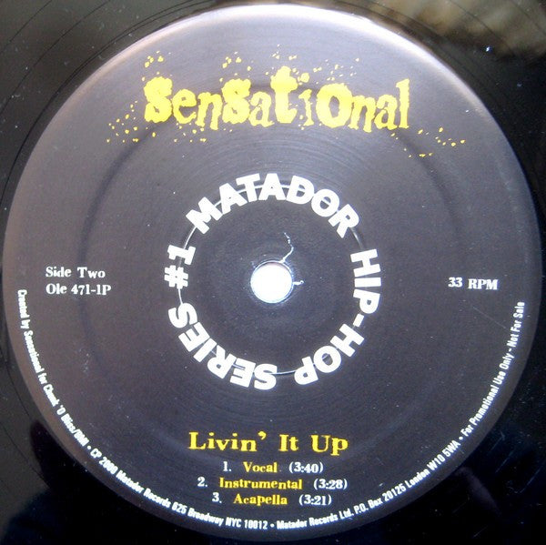 Sensational : Party Jumpin' / Livin' It Up (12", Single, Promo)
