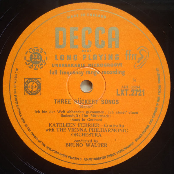 Gustav Mahler - Kathleen Ferrier, Julius Patzak, Wiener Philharmoniker Conducted By Bruno Walter : Das Lied Von Der Erde (The Song Of The Earth) (2xLP, Mono)