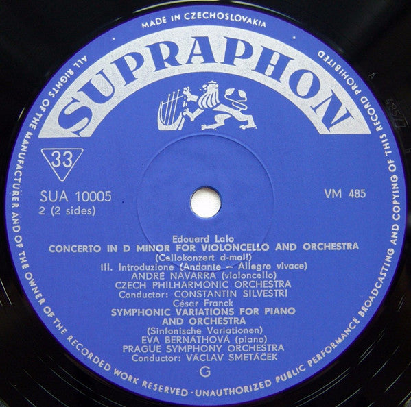 Édouard Lalo - The Czech Philharmonic Orchestra , Cello: André Navarra , Conductor: Constantin Silvestri / César Franck - The Prague Symphony Orchestra , Piano: Eva Bernáthová , Conductor: Václav Smetáček : Concerto For Violoncello And Orchestra / Symphonic Variations (LP, Mono)