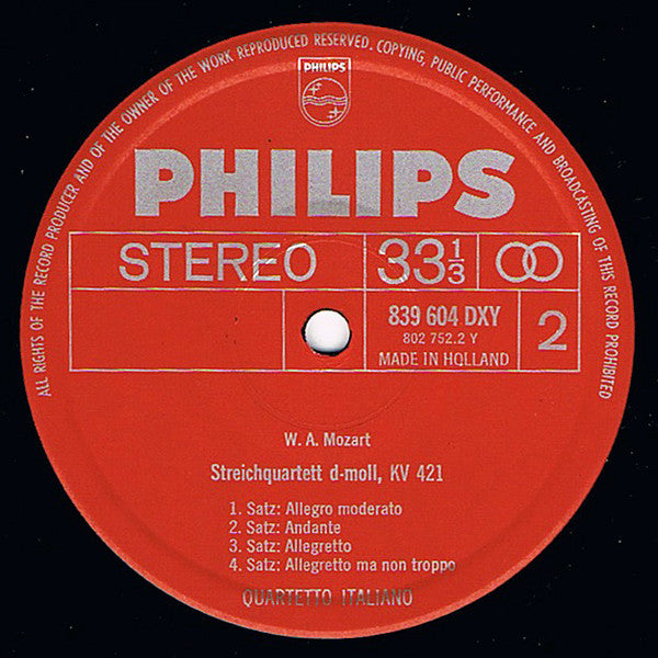 Wolfgang Amadeus Mozart, Quartetto Italiano : Streichquartette 1 – Joseph Haydn Gewidmet (Frühlings-Quartett KV 387 / Quartett KV 421) (LP, Album)