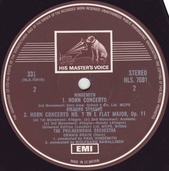 Dennis Brain, Richard Strauss, Paul Hindemith, Wolfgang Sawallisch : Horn Concertos (LP)