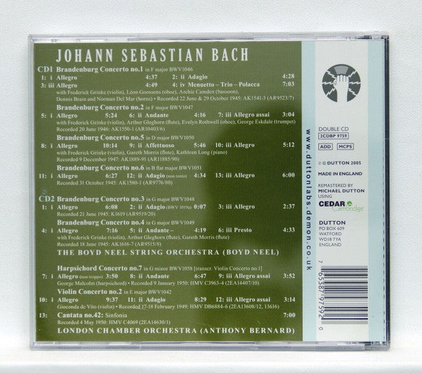 Johann Sebastian Bach, The Boyd Neel Chamber Orchestra : Play The Brandenburg Concertos (2xCD, RM)