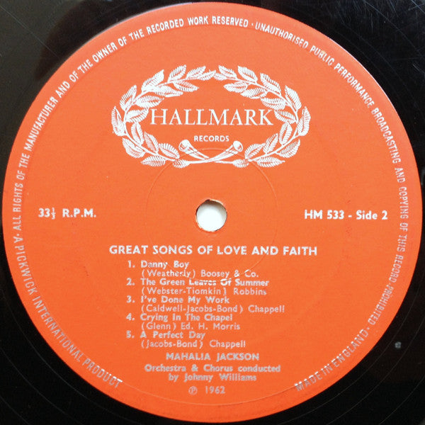 Mahalia Jackson : Great Songs Of Love And Faith (LP, Album, RE)