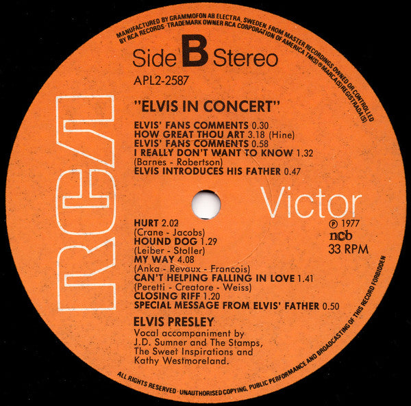 Elvis Presley : Elvis In Concert (2xLP, Album)