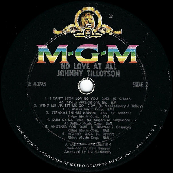 Johnny Tillotson : No Love At All (LP, Album, Mono)
