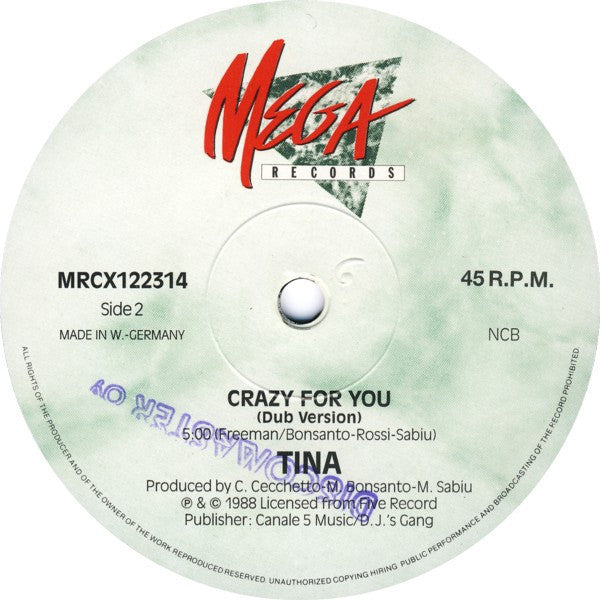 Tina : Crazy For You (12", Single)