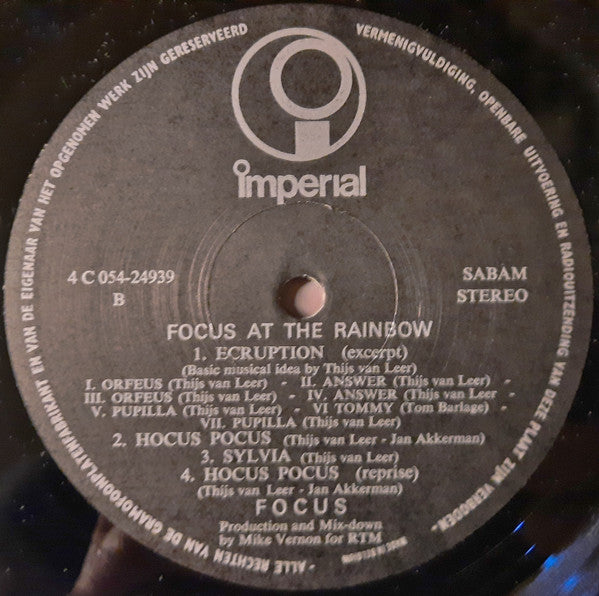 Focus (2) : Focus At The Rainbow (LP, Album, bla)