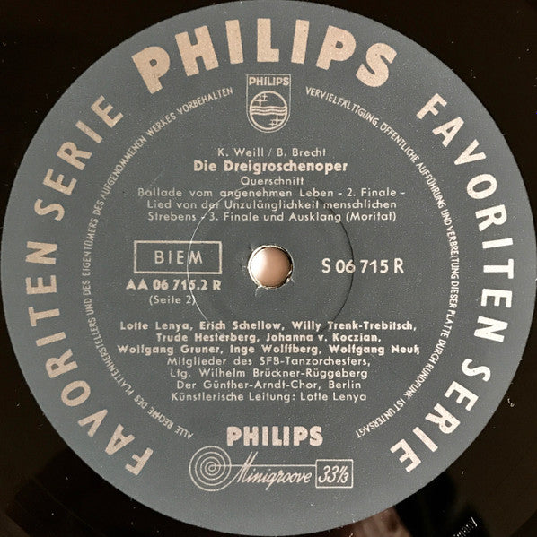 Kurt Weill, Bertolt Brecht, Lotte Lenya : Die Dreigroschenoper Querschnitt (10")