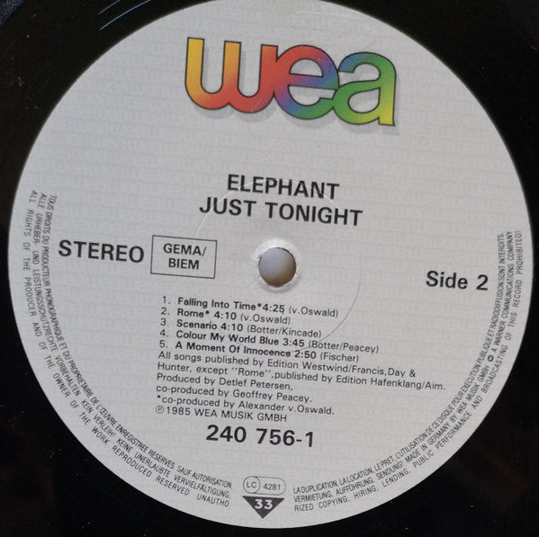 Elephant (3) : Just Tonight (LP, Album)