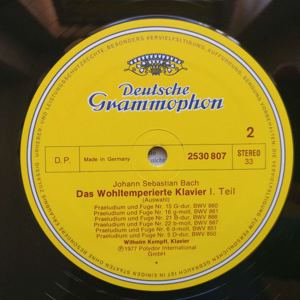 Johann Sebastian Bach - Wilhelm Kempff : Das Wohl Temperirte Clavier I (Auszüge) - The Well-tempered Clavier I (Excerpts) (LP)