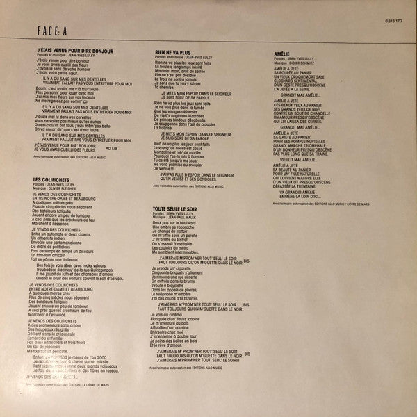 Amélie Morin : J'étais Venue Pour Dire Bonjour (LP, Album)