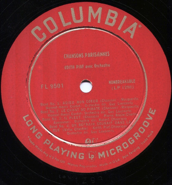 Edith Piaf : Chansons Parisiennes (10", Album, Mono)