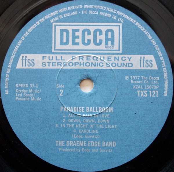 The Graeme Edge Band Featuring Adrian Gurvitz : Paradise Ballroom (LP, Album, Gat)