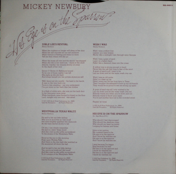 Mickey Newbury : His Eye Is On The Sparrow (LP, Album, Ter)