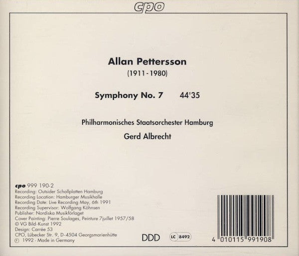 Allan Pettersson, Philharmonisches Staatsorchester Hamburg, Gerd Albrecht : Symphony No 7 (CD, Album)