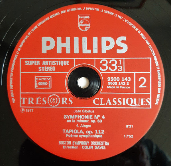 Jean Sibelius / Boston Symphony Orchestra - Sir Colin Davis : Symphony No. 4 / Tapiola (LP, Gat)