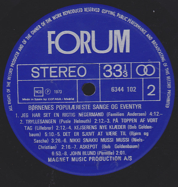Various : Børnenes Populæreste Sange Og Eventyr (LP, Comp)