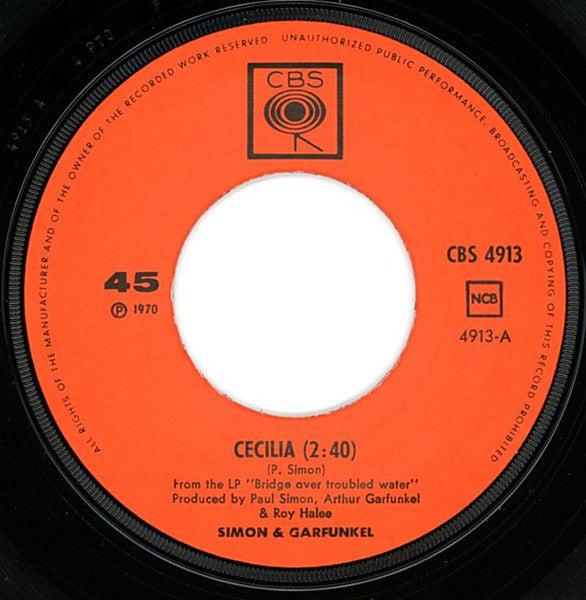 Simon & Garfunkel : Cecilia (7", Single, lar)