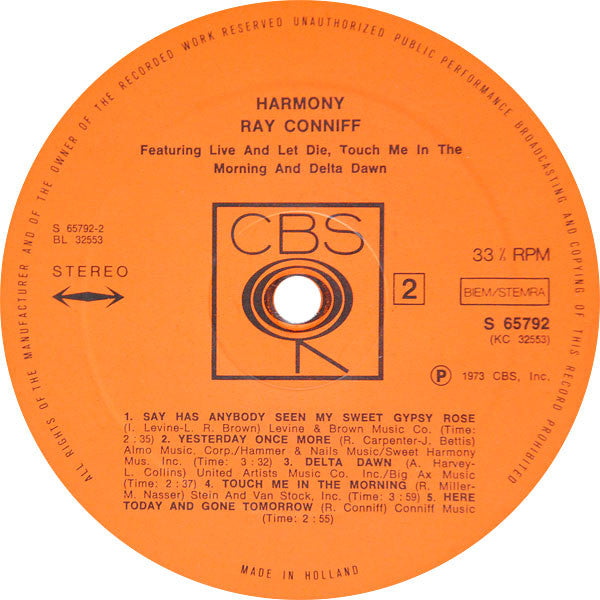 Ray Conniff : Harmony (LP, Album)