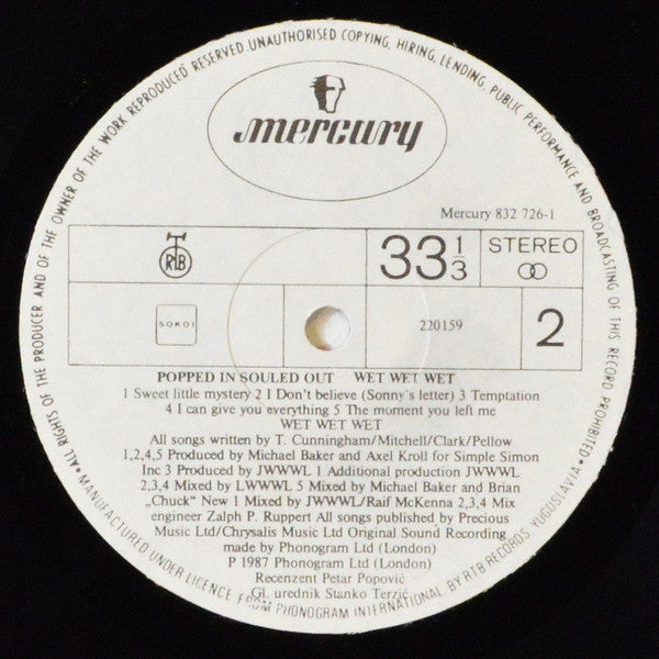 Wet Wet Wet : Popped In Souled Out (LP, Album)