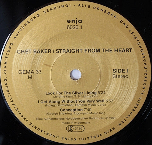 Chet Baker : Straight From The Heart - The Great Last Concert, Vol. II (LP, Album, Gat)
