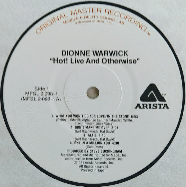 Dionne Warwick : Hot! Live And Otherwise (2xLP, Album, RE, Gat)
