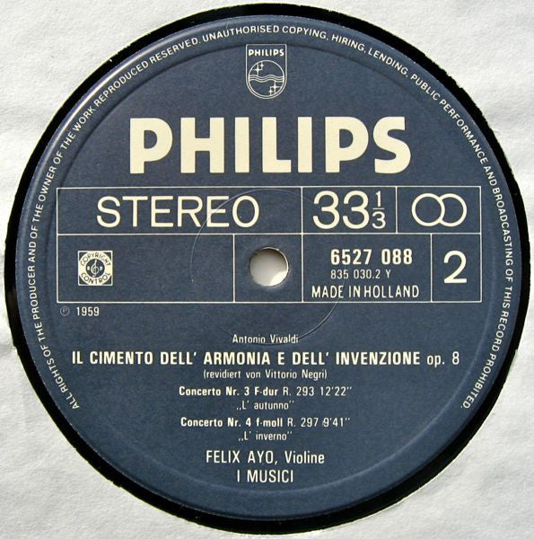 Antonio Vivaldi - I Musici, Félix Ayo : Die Vier Jahreszeiten (LP, Album, RE)