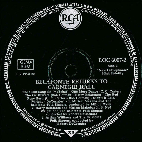 Harry Belafonte : Belafonte Returns To Carnegie Hall (2xLP, Album, Mono)