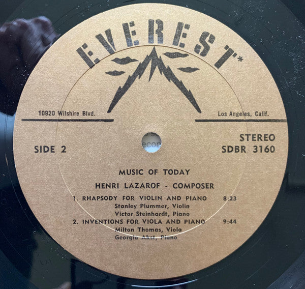 Henri Lazarof : Music Of Today (LP, Album, RP, Gol)