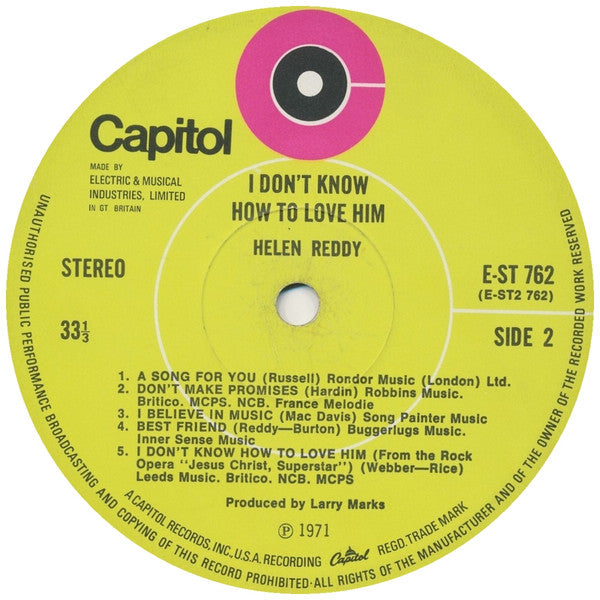 Helen Reddy : I Don't Know How To Love Him (LP, Album, Lim)