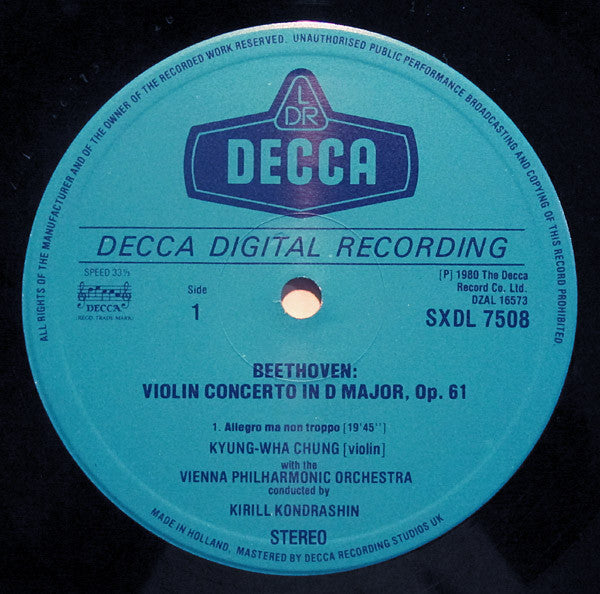 Ludwig van Beethoven, Kyung-Wha Chung, Wiener Philharmoniker, Kiril Kondrashin : Violin Concerto (LP)
