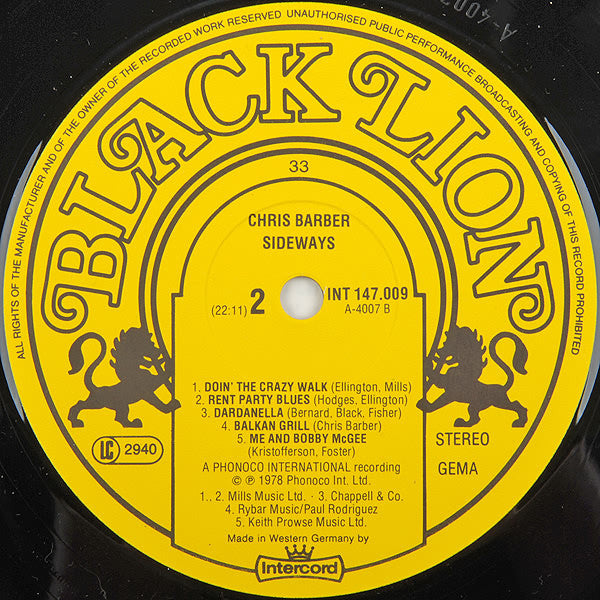 The Chris Barber Jazz And Blues Band : Sideways (LP, Album)