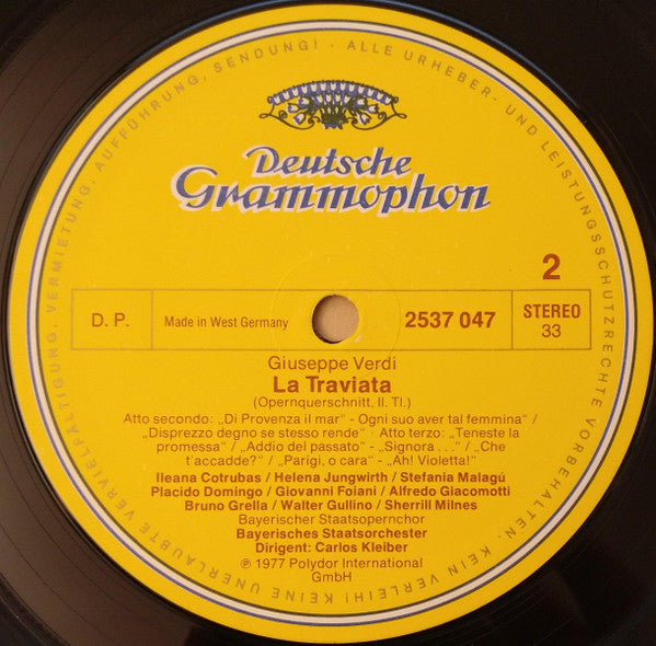 Giuseppe Verdi - Carlos Kleiber, Ileana Cotrubas, Placido Domingo, Sherrill Milnes, Bayerisches Staatsorchester : La Traviata Querschnitt (LP)