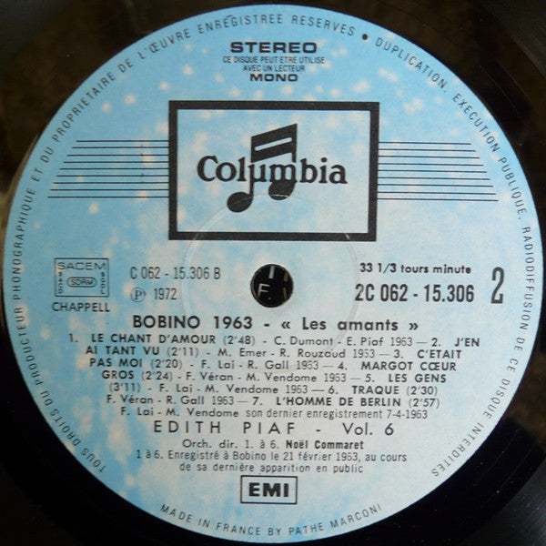 Edith Piaf : Edith Piaf Vol. 6 (Bobino 1963 "Les Amants") (LP, Comp)