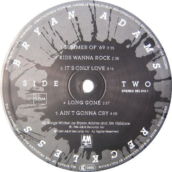 Bryan Adams : Reckless (LP, Album, RE)