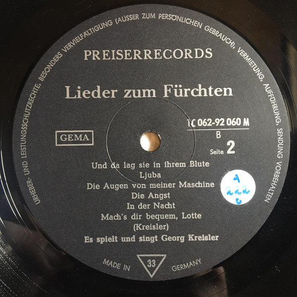 Georg Kreisler : Lieder Zum Fürchten (LP, Album, RE)