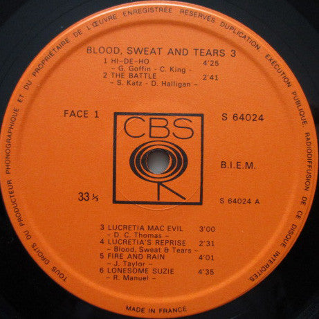 Blood, Sweat And Tears : Blood, Sweat And Tears 3 (LP, Album, Gat)