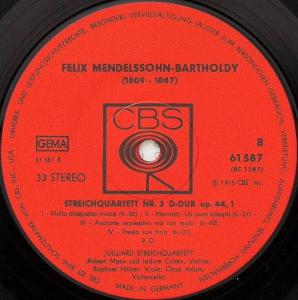 Felix Mendelssohn-Bartholdy / Juilliard String Quartet : Streichquartette Nr. 2 A-Moll Op. 13 + Nr. 3 D-Dur Op. 44,1 (LP, Album, RE)