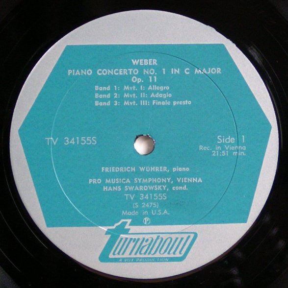 Carl Maria Von Weber, Friedrich Wührer, Vienna Pro Musica Orchestra, Hans Swarowsky : Piano Concertos No 1 And No 2 (LP)