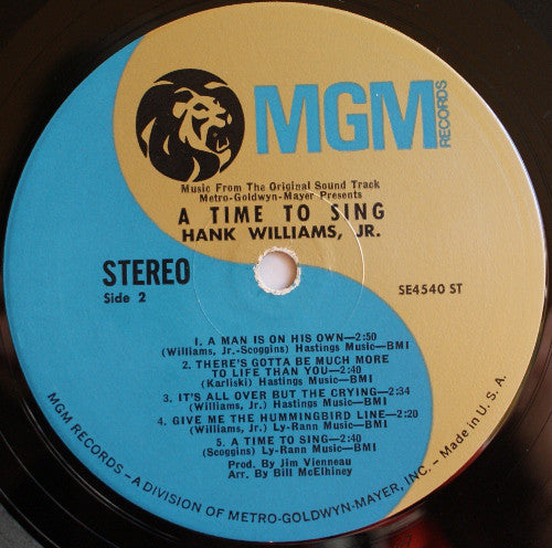 Hank Williams Jr., Shelley Fabares, Ed Begley (2) : A Time To Sing (From The Motion Picture Sound Track) (LP, Album)