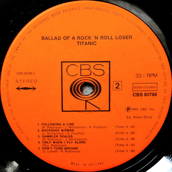 Titanic (3) : Ballad Of A Rock 'N Roll Loser (LP, Album)