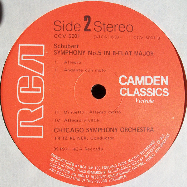 Franz Schubert, Chicago Symphony Orchestra, Fritz Reiner : Symphony No. 8 "Unfinished" / Symphony No. 5 (LP, RE)