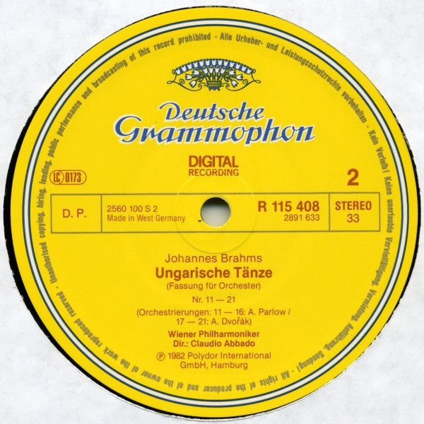 Johannes Brahms - Wiener Philharmoniker, Claudio Abbado : 21 Ungarische Tänze (LP, Club)