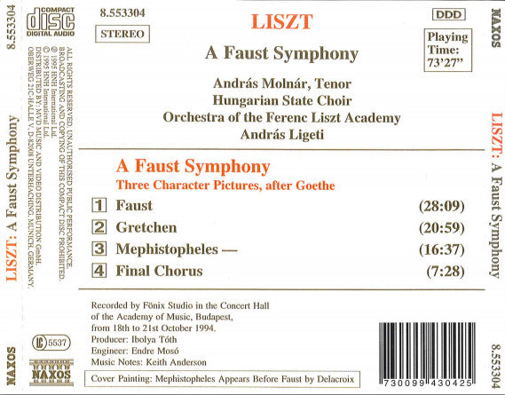Franz Liszt - András Molnár, Liszt Ferenc Chamber Orchestra, András Ligeti, Hungarian State Opera Choir : A Faust Symphony (CD, Album)
