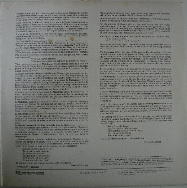 Felix Mendelssohn-Bartholdy, Elizabeth Gale - Ann Murray, London Philharmonic Orchestra, Raymond Leppard : Le Songe D'une Nuit D'été = A Midsummer Night's Dream (LP, RE)