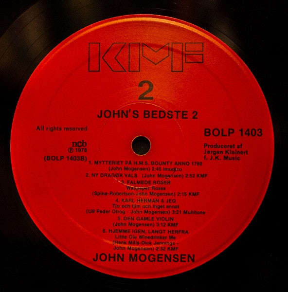 John Mogensen : John's Bedste 2 (LP, Comp, Red)