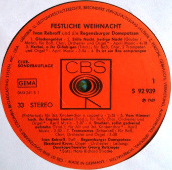 Ivan Rebroff Und Die Regensburger Domspatzen : Festliche Weihnacht (LP, Album, Club)